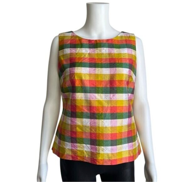 Talbots Summer Gingham Silk Shantung Sleeveless Blouse - 8P - Picture 1 of 5